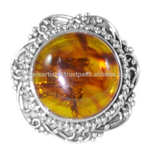 Beautiful Amber Gemstone with Sterling Silver Designer Wedding and Engagement Ring Charming Jewelry